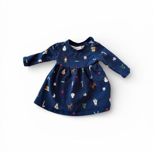 Hanna Andersson Navy Blue Holiday Print Long-Sleeve Dress